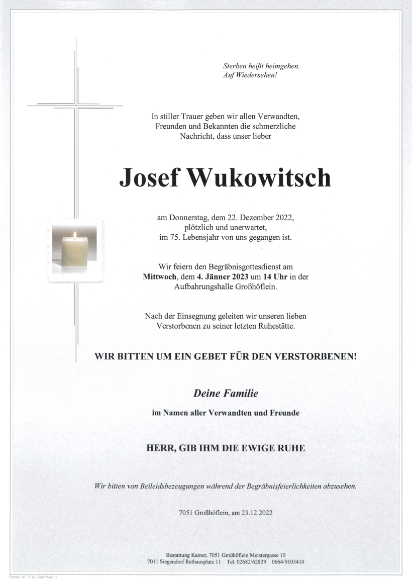 Wukowitsch Josef Parte Großhöflein