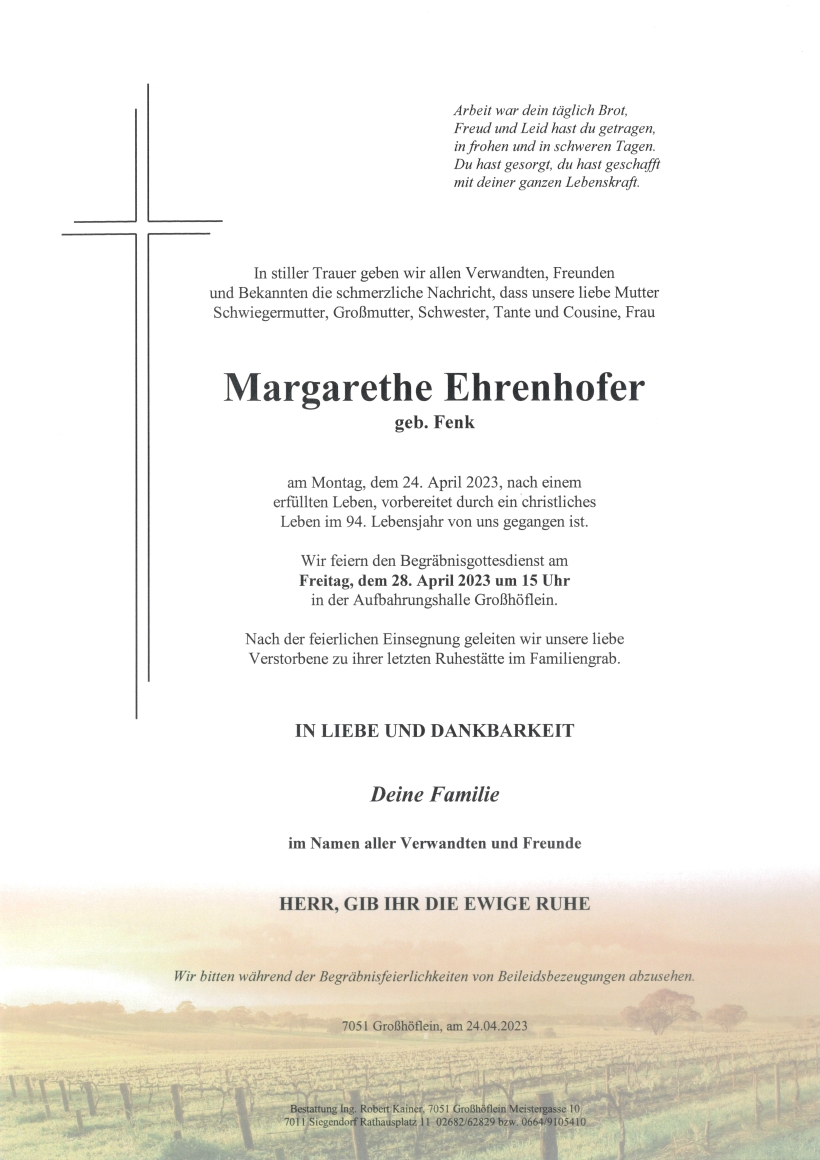 Ehrenhofer Margarethe Parte Großhöflein